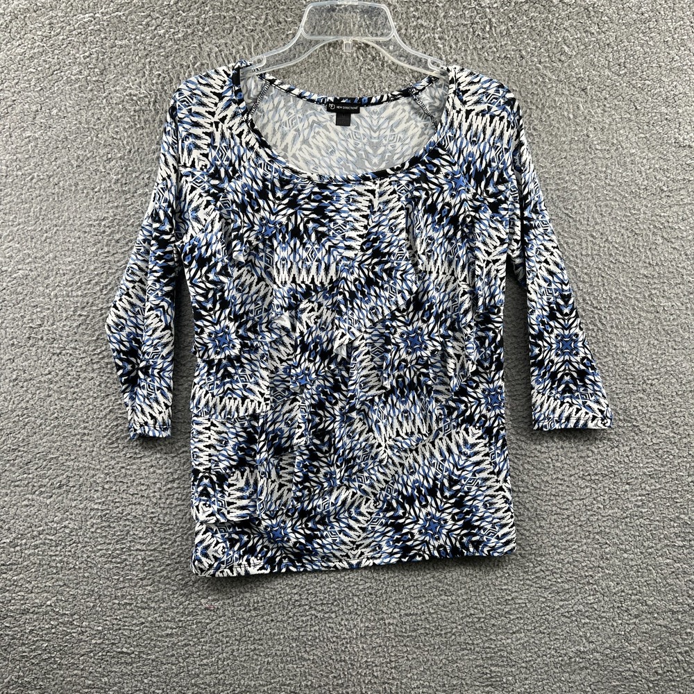 Womens Artsy Knit Top M Abstract Geometric Kaleidoscope Stretch Everyday Casual‎